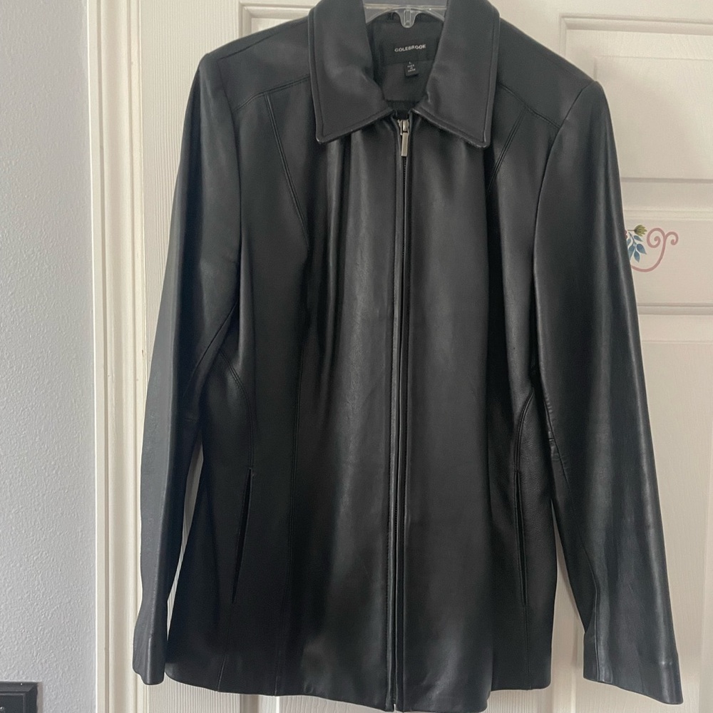 Colebrook Essentials Black Leather Women Zippered Jacket Size L